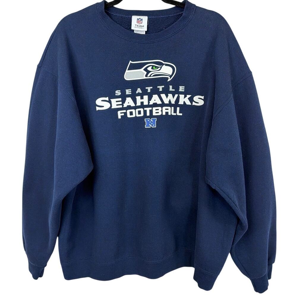 NFL Seattle Seahawks Navy Blue Graphic Pullover Sweatshirt Size XL